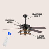 Joanna 52"  Rustic Industrial Iron/Wood/Seeded Glass Mobile-App/Remote-Controlled LED Ceiling Fan