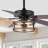 Joanna 52"  Rustic Industrial Iron/Wood/Seeded Glass Mobile-App/Remote-Controlled LED Ceiling Fan - JONATHAN Y