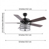 Paolo 52" Farmhouse Industrial Iron Scroll Drum Shade LED Ceiling Fan With Remote Black/White / 3 Sockets – DIM