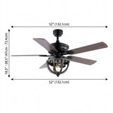 Jasper 52" Farmhouse Industrial Iron Dome Shade LED Ceiling Fan With Remote Black / 2 Sockets – DIM