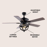 Jasper 52" Farmhouse Industrial Iron Dome Shade LED Ceiling Fan With Remote