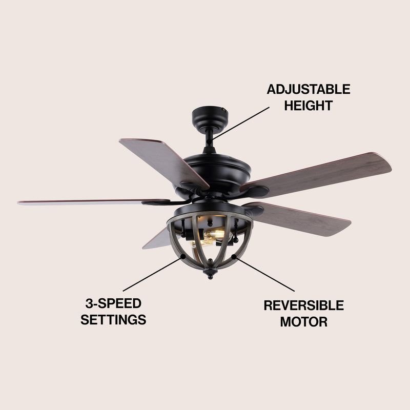 Jasper 52" Farmhouse Industrial Iron Dome Shade LED Ceiling Fan With Remote