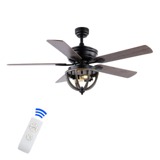 Jasper 52" Farmhouse Industrial Iron Dome Shade LED Ceiling Fan With Remote - JONATHAN Y