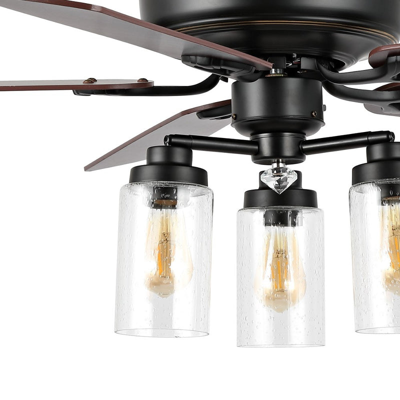 Lucas 52"  Rustic Industrial Iron/Wood/Seeded Glass Mobile-App/Remote-Controlled LED Ceiling Fan - JONATHAN Y