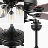 Lucas 52"  Rustic Industrial Iron/Wood/Seeded Glass Mobile-App/Remote-Controlled LED Ceiling Fan - JONATHAN Y