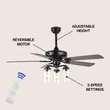 Lucas 52"  Rustic Industrial Iron/Wood/Seeded Glass Mobile-App/Remote-Controlled LED Ceiling Fan