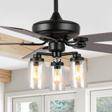 Lucas 52"  Rustic Industrial Iron/Wood/Seeded Glass Mobile-App/Remote-Controlled LED Ceiling Fan - JONATHAN Y