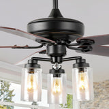 Lucas 52"  Rustic Industrial Iron/Wood/Seeded Glass Mobile-App/Remote-Controlled LED Ceiling Fan - JONATHAN Y