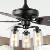 Lucas 52"  Rustic Industrial Iron/Wood/Seeded Glass Mobile-App/Remote-Controlled LED Ceiling Fan - JONATHAN Y