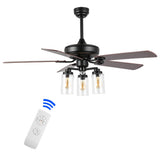 Lucas 52"  Rustic Industrial Iron/Wood/Seeded Glass Mobile-App/Remote-Controlled LED Ceiling Fan - JONATHAN Y