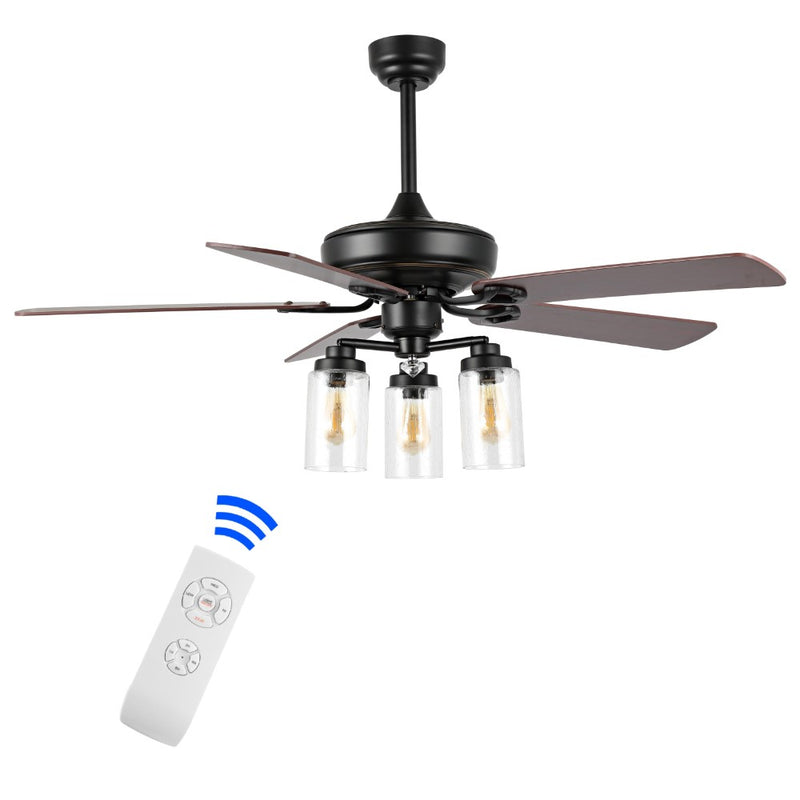 Lucas 52"  Rustic Industrial Iron/Wood/Seeded Glass Mobile-App/Remote-Controlled LED Ceiling Fan - JONATHAN Y