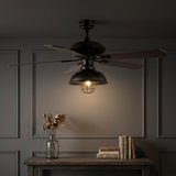 Ashton 52" Farmhouse Industrial Iron Dome Shade LED Ceiling Fan With Remote Black / 1 Socket – AI-ON