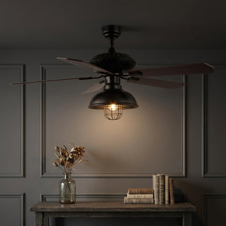Ashton 52" Farmhouse Industrial Iron Dome Shade LED Ceiling Fan With Remote Black / 1 Socket – AI-ON