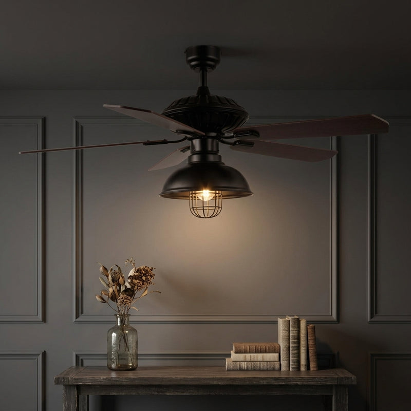Ashton 52" Farmhouse Industrial Iron Dome Shade LED Ceiling Fan With Remote Black / 1 Socket – AI-ON