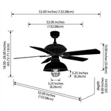 Ashton 52" Farmhouse Industrial Iron Dome Shade LED Ceiling Fan With Remote Black / 1 Socket – DIM