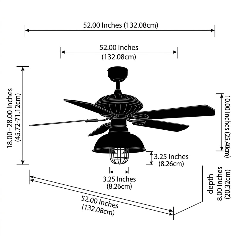 Ashton 52" Farmhouse Industrial Iron Dome Shade LED Ceiling Fan With Remote Black / 1 Socket – DIM