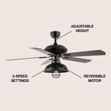 Ashton 52" Farmhouse Industrial Iron Dome Shade LED Ceiling Fan With Remote