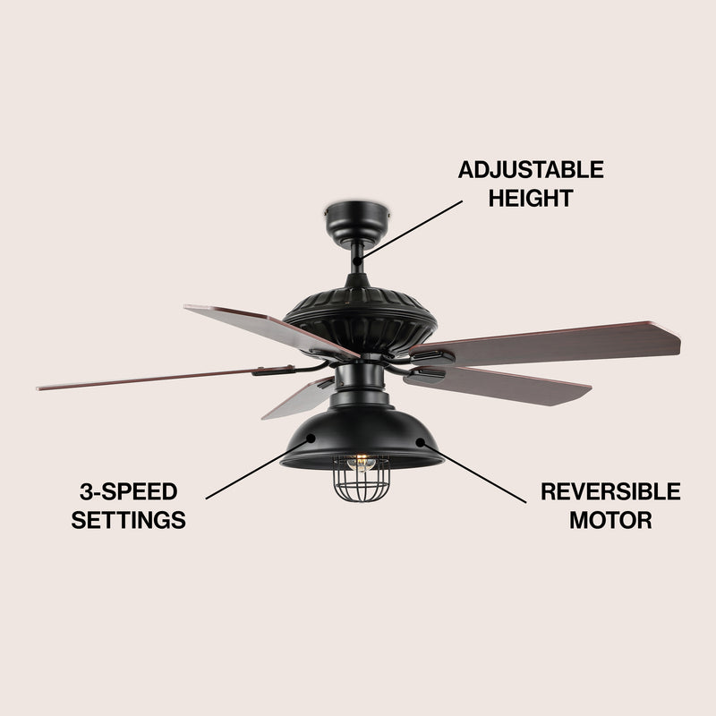 Ashton 52" Farmhouse Industrial Iron Dome Shade LED Ceiling Fan With Remote