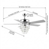 Mindy 52" Glam Modern Crystal Shade LED Ceiling Fan With Remote Chrome / 3 Sockets – DIM