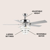 Mindy 52" Glam Modern Crystal Shade LED Ceiling Fan With Remote