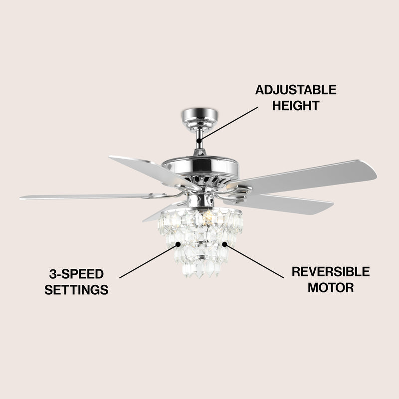 Mindy 52" Glam Modern Crystal Shade LED Ceiling Fan With Remote