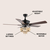 Opal 52" Farmhouse Rustic Wood Bead Shade LED Ceiling Fan With Remote