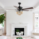 Opal 52" Farmhouse Rustic Wood Bead Shade LED Ceiling Fan With Remote - JONATHAN Y