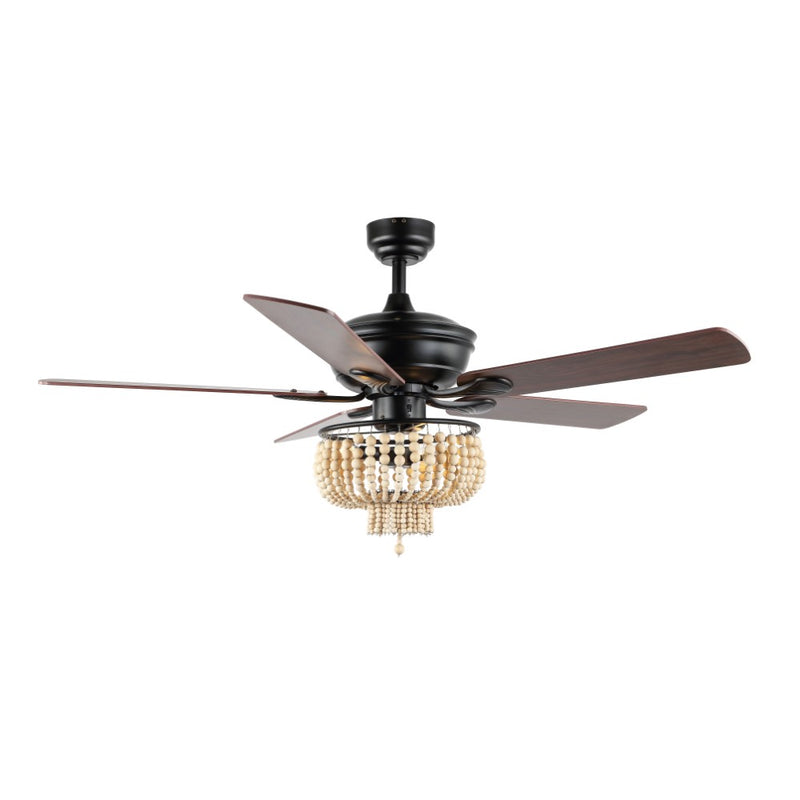 Opal 52" Farmhouse Rustic Wood Bead Shade LED Ceiling Fan With Remote - JONATHAN Y