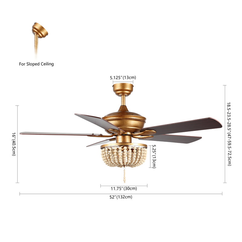 Erin 52"  Rustic Farmhouse Iron/Wood Bead Mobile-App/Remote-Controlled LED Ceiling Fan - JONATHAN Y