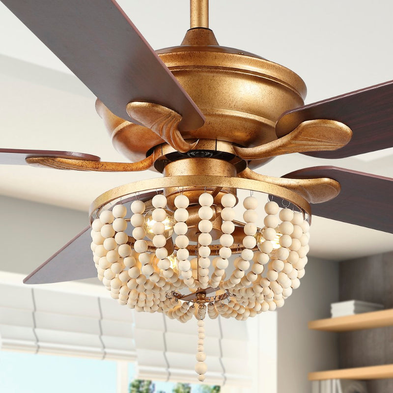 Erin 52"  Rustic Farmhouse Iron/Wood Bead Mobile-App/Remote-Controlled LED Ceiling Fan - JONATHAN Y