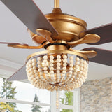Erin 52"  Rustic Farmhouse Iron/Wood Bead Mobile-App/Remote-Controlled LED Ceiling Fan - JONATHAN Y