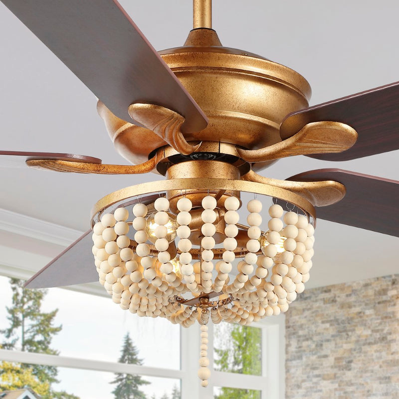 Erin 52"  Rustic Farmhouse Iron/Wood Bead Mobile-App/Remote-Controlled LED Ceiling Fan - JONATHAN Y