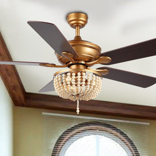 Erin 52"  Rustic Farmhouse Iron/Wood Bead Mobile-App/Remote-Controlled LED Ceiling Fan - JONATHAN Y