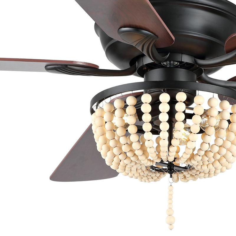 Erin 52"  Rustic Farmhouse Iron/Wood Bead Mobile-App/Remote-Controlled LED Ceiling Fan - JONATHAN Y