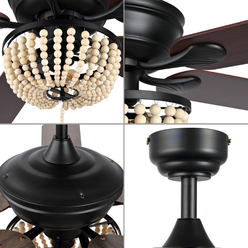 Erin 52"  Rustic Farmhouse Iron/Wood Bead Mobile-App/Remote-Controlled LED Ceiling Fan - JONATHAN Y
