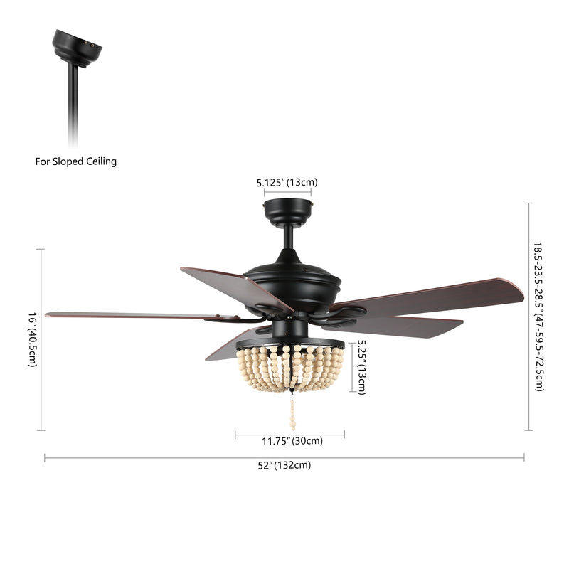 Erin 52"  Rustic Farmhouse Iron/Wood Bead Mobile-App/Remote-Controlled LED Ceiling Fan - JONATHAN Y