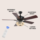 Erin 52"  Rustic Farmhouse Iron/Wood Bead Mobile-App/Remote-Controlled LED Ceiling Fan