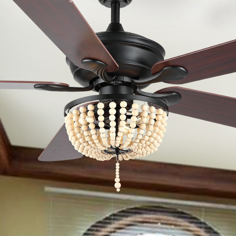 Erin 52"  Rustic Farmhouse Iron/Wood Bead Mobile-App/Remote-Controlled LED Ceiling Fan - JONATHAN Y