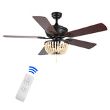 Erin 52"  Rustic Farmhouse Iron/Wood Bead Mobile-App/Remote-Controlled LED Ceiling Fan - JONATHAN Y