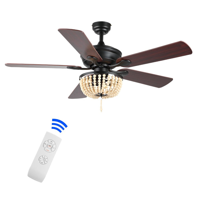 Erin 52"  Rustic Farmhouse Iron/Wood Bead Mobile-App/Remote-Controlled LED Ceiling Fan - JONATHAN Y