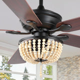 Erin 52"  Rustic Farmhouse Iron/Wood Bead Mobile-App/Remote-Controlled LED Ceiling Fan - JONATHAN Y