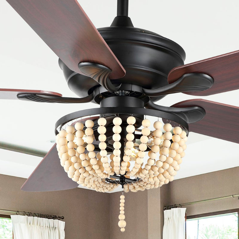 Erin 52"  Rustic Farmhouse Iron/Wood Bead Mobile-App/Remote-Controlled LED Ceiling Fan - JONATHAN Y