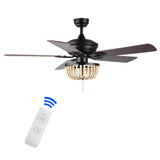 Erin 52"  Rustic Farmhouse Iron/Wood Bead Mobile-App/Remote-Controlled LED Ceiling Fan - JONATHAN Y