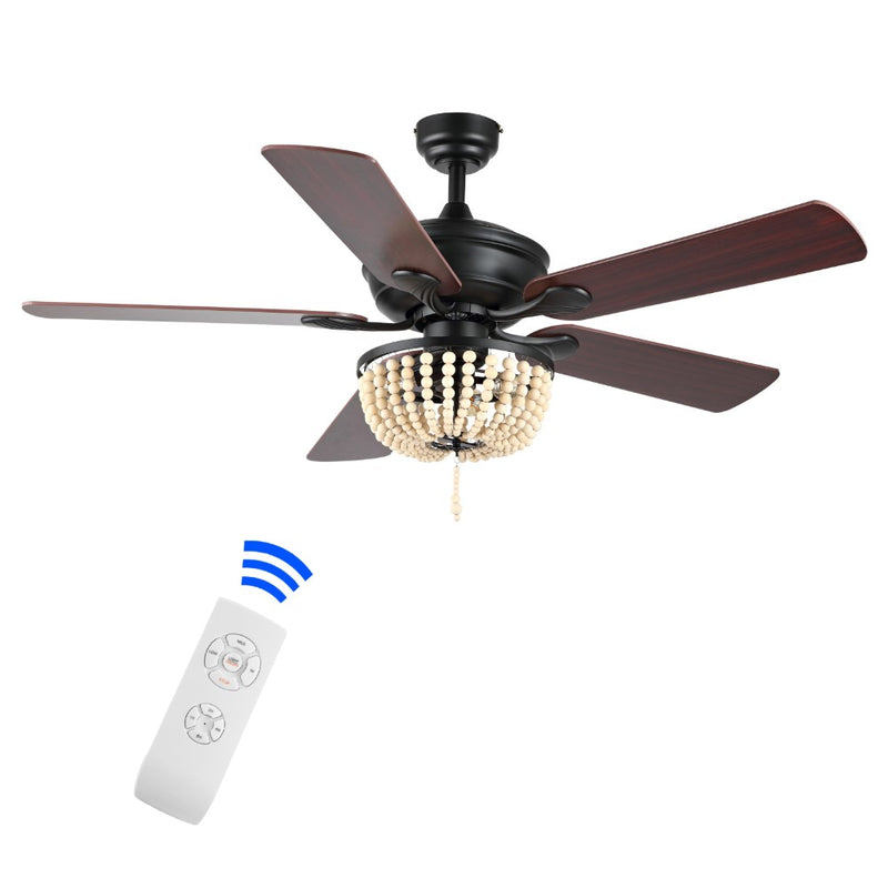 Erin 52"  Rustic Farmhouse Iron/Wood Bead Mobile-App/Remote-Controlled LED Ceiling Fan - JONATHAN Y