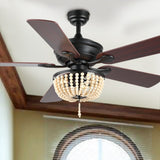 Erin 52"  Rustic Farmhouse Iron/Wood Bead Mobile-App/Remote-Controlled LED Ceiling Fan - JONATHAN Y