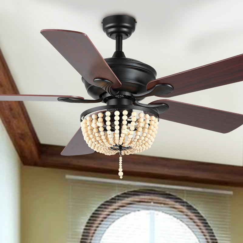 Erin 52"  Rustic Farmhouse Iron/Wood Bead Mobile-App/Remote-Controlled LED Ceiling Fan - JONATHAN Y