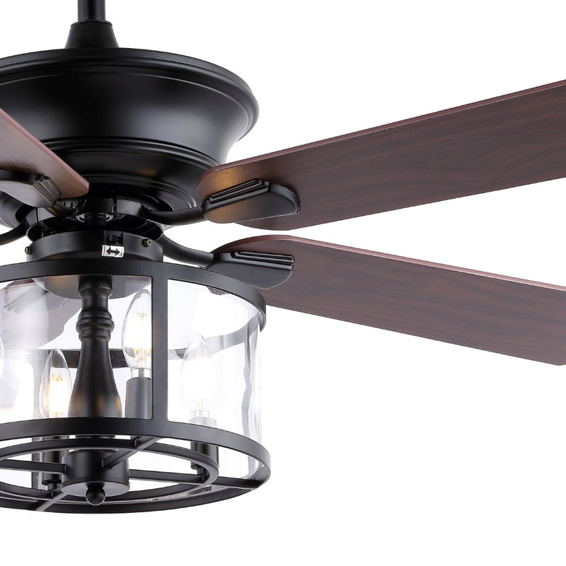 Braxton 52" Farmhouse Industrial Iron Drum Shade LED Ceiling Fan With Remote - JONATHAN Y