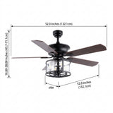 Braxton 52" Farmhouse Industrial Iron Drum Shade LED Ceiling Fan With Remote Black/Clear / 4 Sockets – DIM