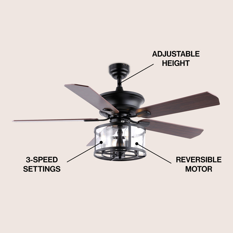 Braxton 52" Farmhouse Industrial Iron Drum Shade LED Ceiling Fan With Remote