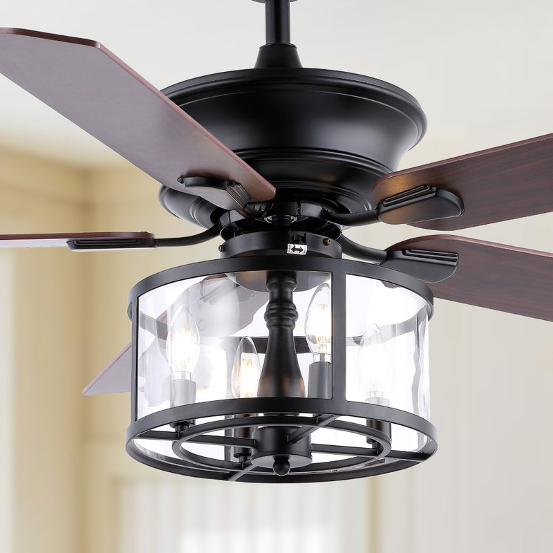 Braxton 52" Farmhouse Industrial Iron Drum Shade LED Ceiling Fan With Remote - JONATHAN Y
